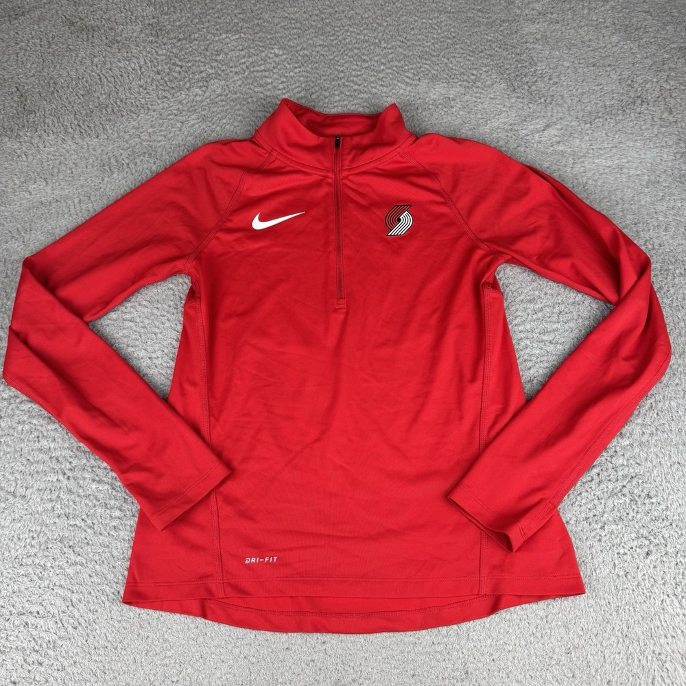 Nike Womens Small Long Sleeve Shirt Red 1/4Zip Dri Fit Portland Trailblazers